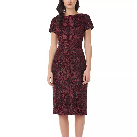 JS Collections Floral Embroidered Cocktail Dress in Garnet Black - Picture 1 of 2